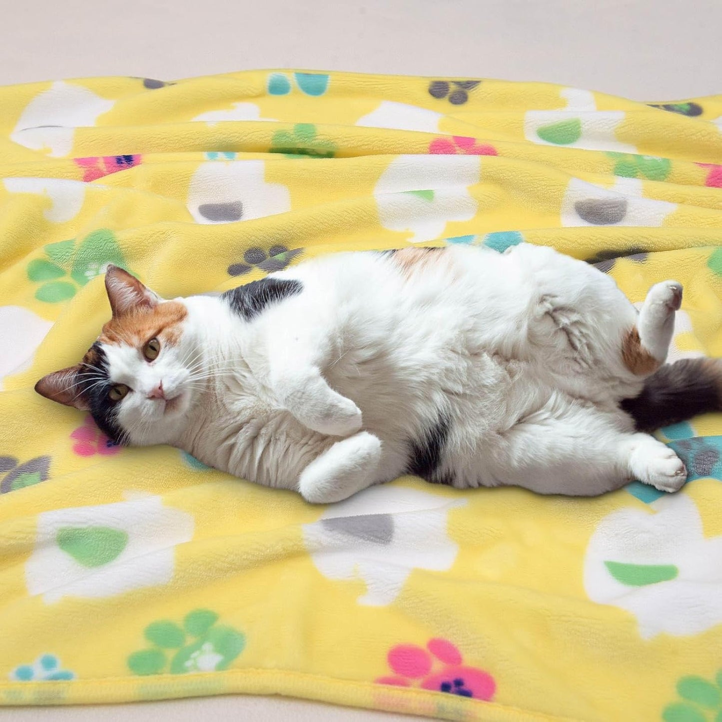 1 Pack 3 Dog Blanket for Large Dogs,41x31 inch for Medium Soft Fluffy Washable Pet Cat Blankets,Reversible Elephant & Paw Print for Dog Kennels & Beds, Sofas,Yellow
