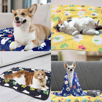 1 Pack 3 Dog Blanket for Large Dogs,41x31 inch for Medium Soft Fluffy Washable Pet Cat Blankets,Reversible Elephant & Paw Print for Dog Kennels & Beds, Sofas,Yellow