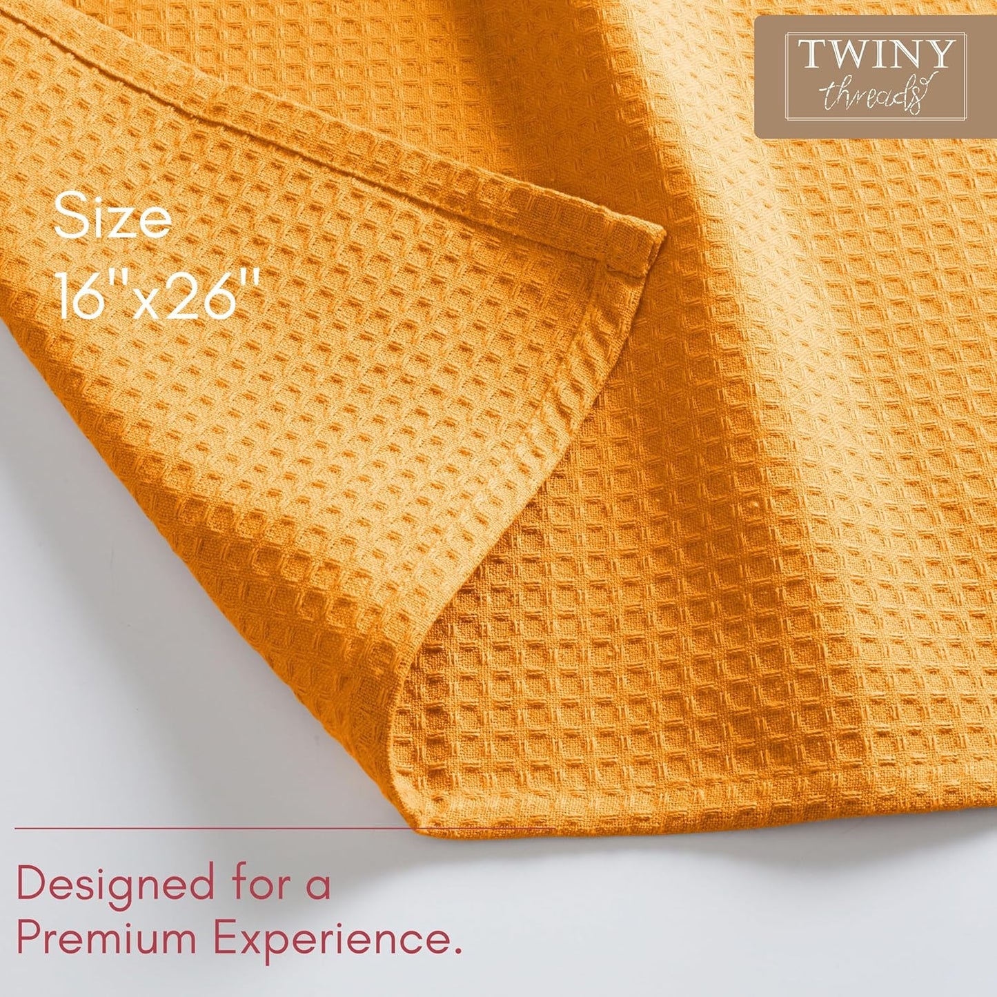 Kitchen Towels Set of 4, 100% Soft Cotton Waffle Weave Dish Towels with Hanging Loop, Reusable for Table Cleaning, Dinning, Parties - 16"x26" - Mustard Yellow