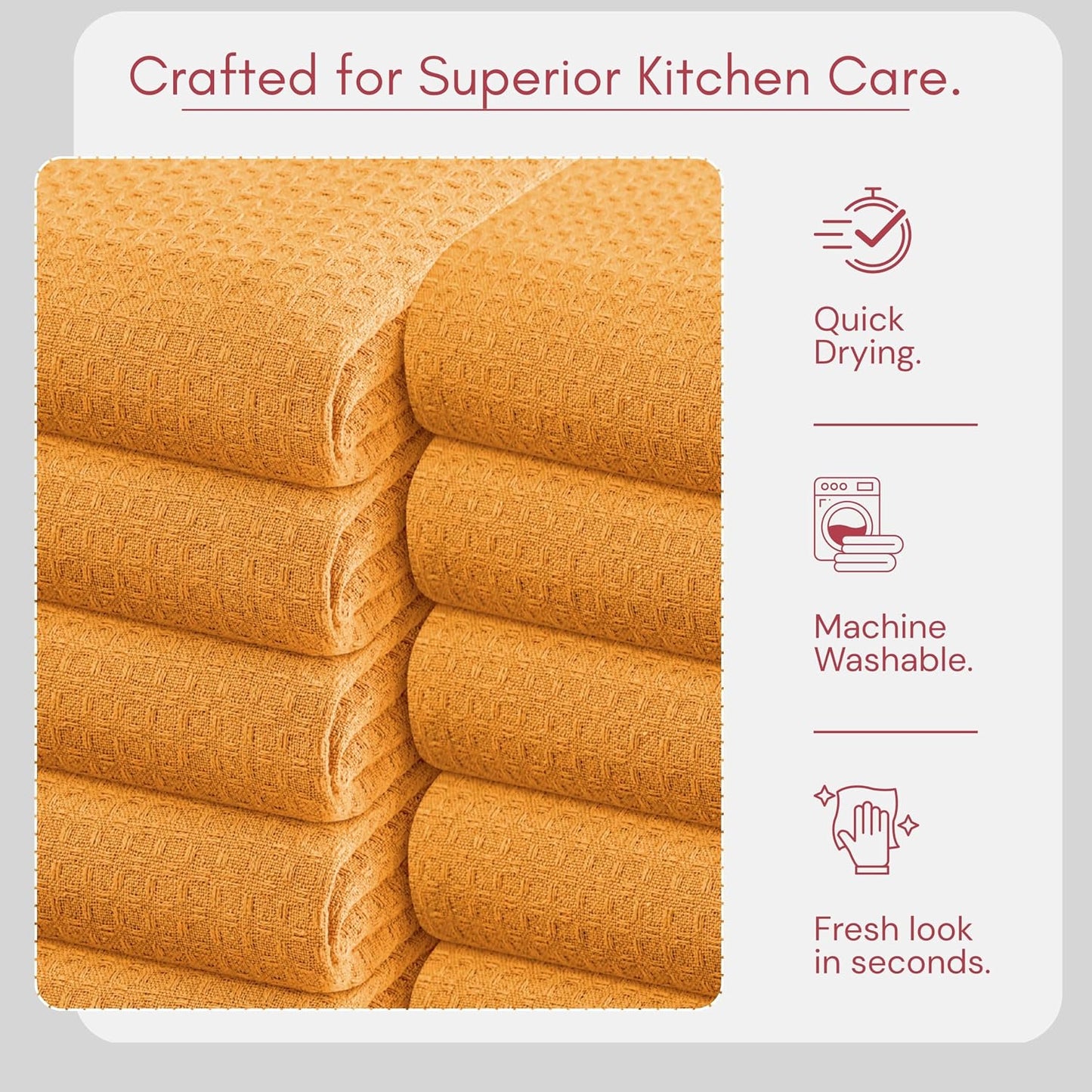 Kitchen Towels Set of 4, 100% Soft Cotton Waffle Weave Dish Towels with Hanging Loop, Reusable for Table Cleaning, Dinning, Parties - 16"x26" - Mustard Yellow