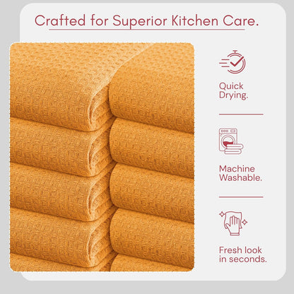 Kitchen Towels Set of 4, 100% Soft Cotton Waffle Weave Dish Towels with Hanging Loop, Reusable for Table Cleaning, Dinning, Parties - 16"x26" - Mustard Yellow