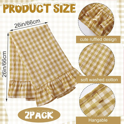Yellow Kitchen Towels Set of 2, 100% Cotton Ruffled Gingham Dish Towels 18"x28" Tea Cloths Classic Plaid Pattern for Farmhouse Charm, Drying Dishes, Entertaining Guests