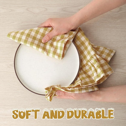 Yellow Kitchen Towels Set of 2, 100% Cotton Ruffled Gingham Dish Towels 18"x28" Tea Cloths Classic Plaid Pattern for Farmhouse Charm, Drying Dishes, Entertaining Guests