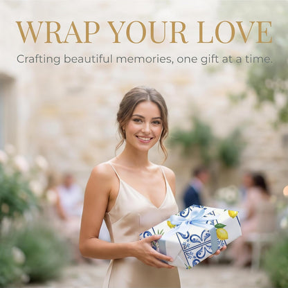 Amalfi Lemon Tile Wrapping Paper, 19.5 x 27.5 in, 2 Sheets | 120gsm folded paper with Amalfi lemon tile style for weddings, bridal showers, birthdays and coastal gifts