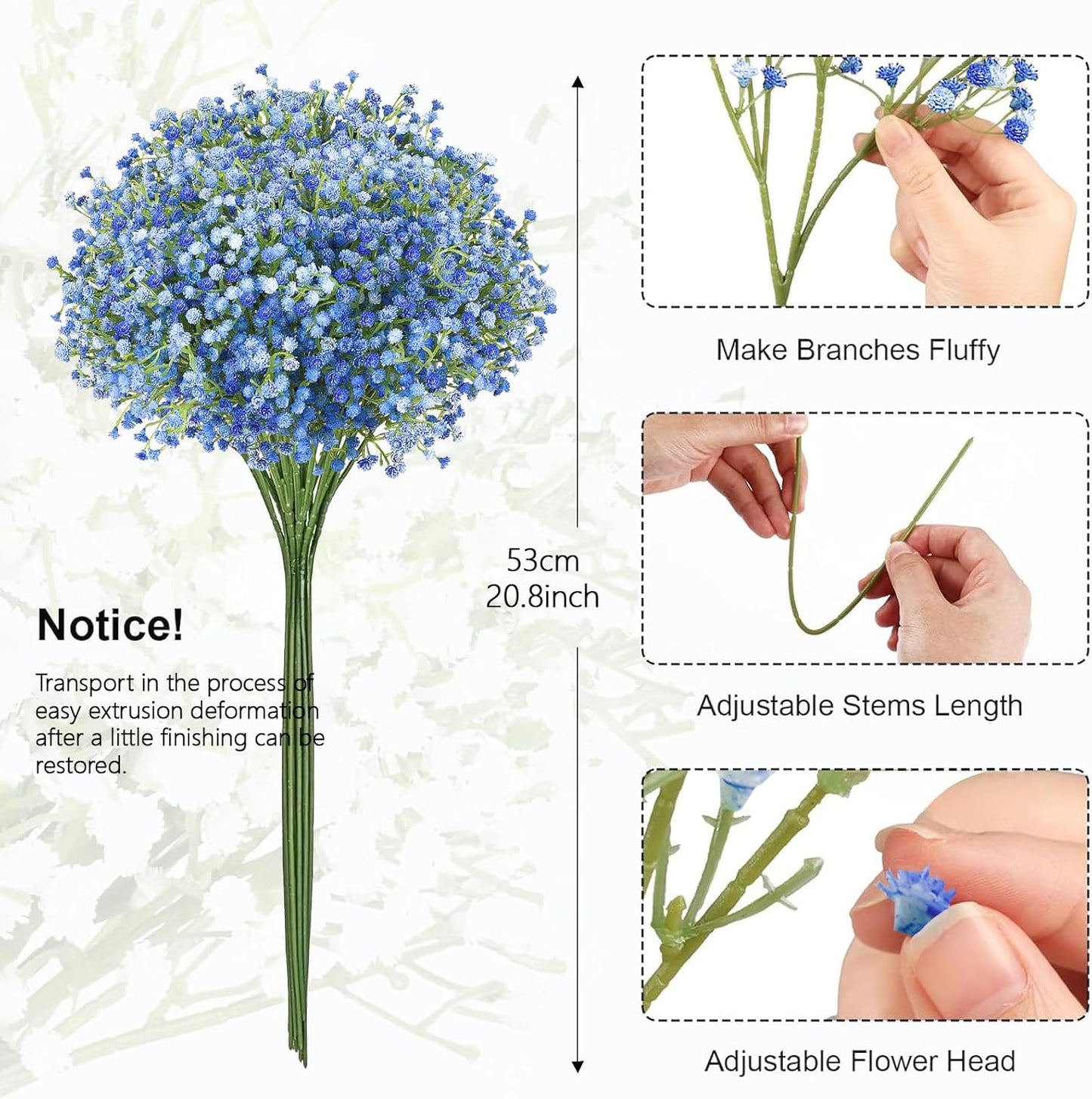 Babys Breath Artificial Flowers Bulk, 10Pcs Fake Gypsophila Bouquet Flowers Real Touch Faux Babies Breath Arrangement for Wedding Floral Party Home Centerpieces Vase Decoration, Yellow