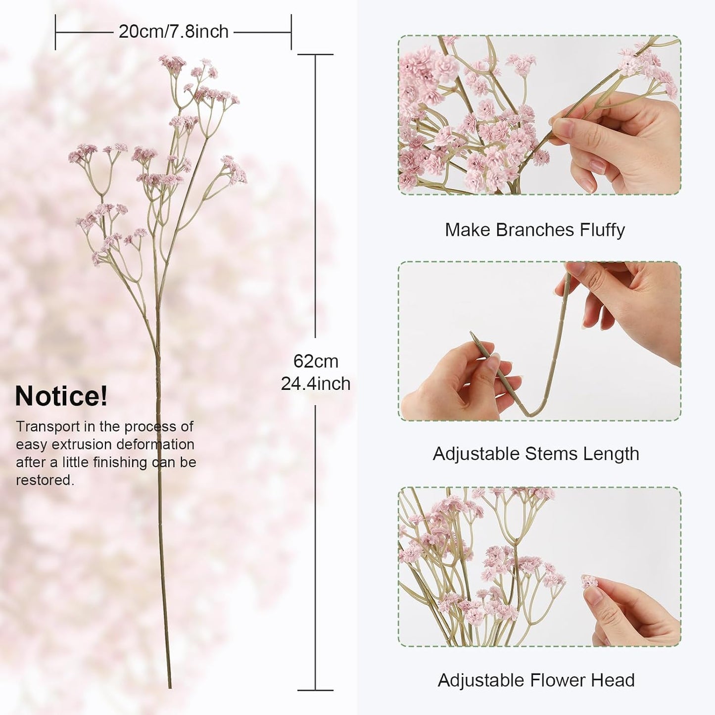 Babys Breath Artificial Flowers Bulk, 10Pcs Fake Gypsophila Bouquet Flowers Real Touch Faux Babies Breath Arrangement for Wedding Floral Party Home Centerpieces Vase Decoration, Yellow