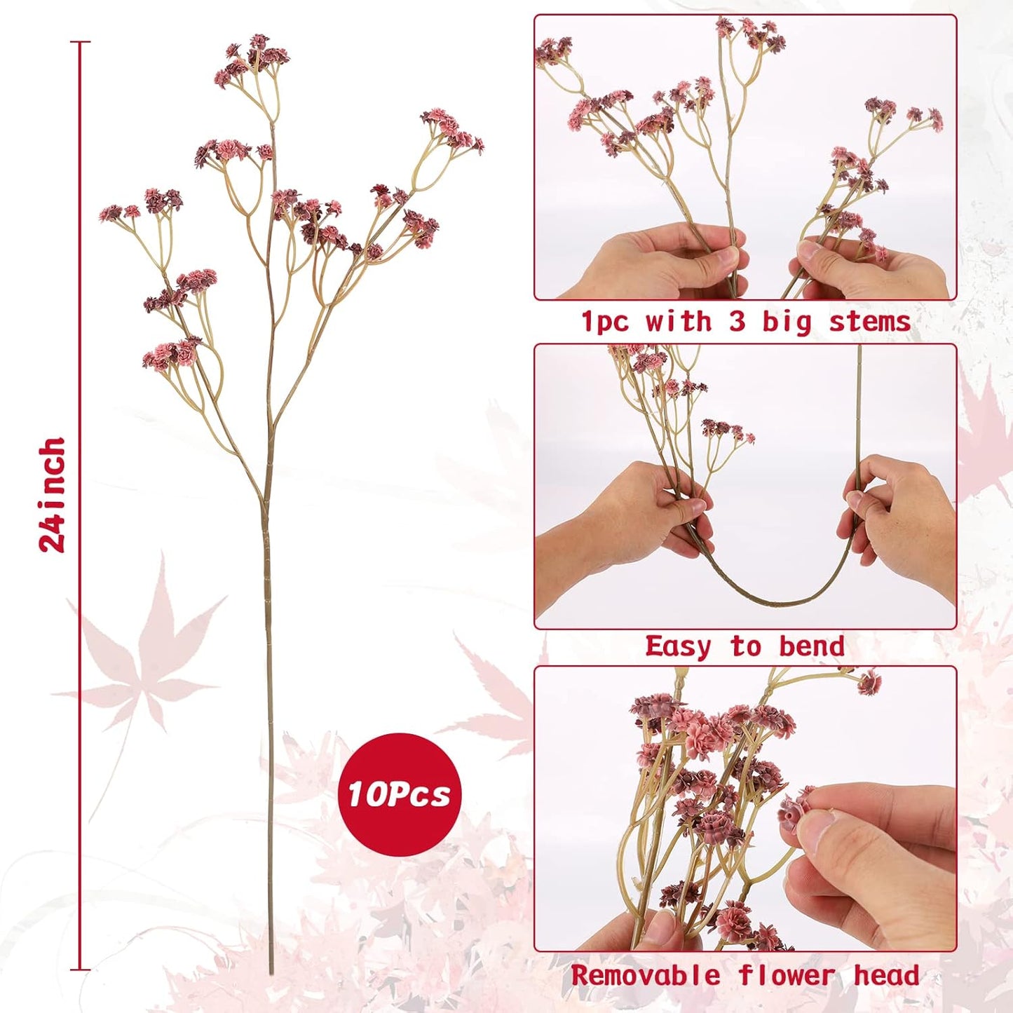 Babys Breath Artificial Flowers Bulk, 10Pcs Fake Gypsophila Bouquet Flowers Real Touch Faux Babies Breath Arrangement for Wedding Floral Party Home Centerpieces Vase Decoration, Yellow