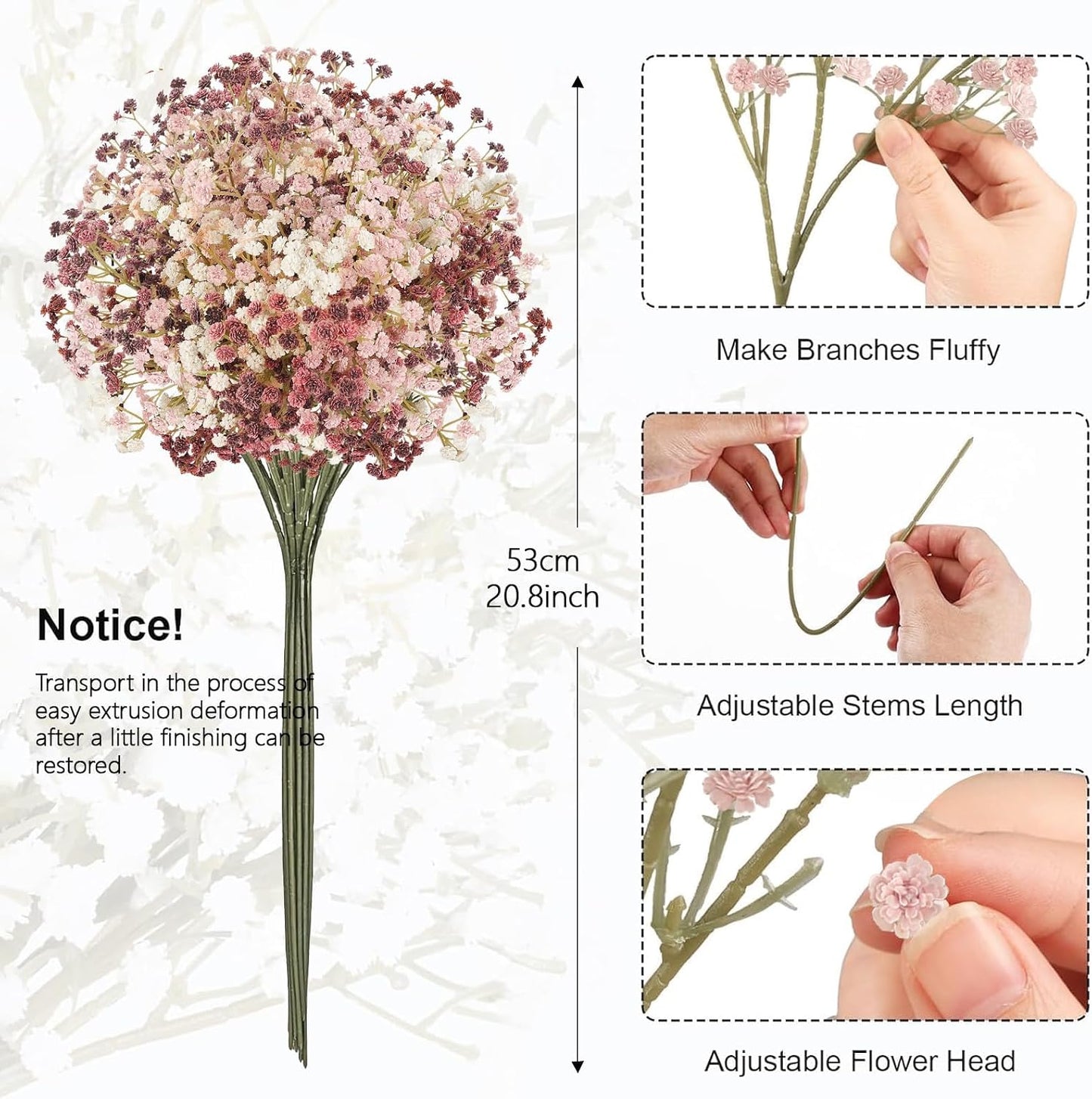 Babys Breath Artificial Flowers Bulk, 10Pcs Fake Gypsophila Bouquet Flowers Real Touch Faux Babies Breath Arrangement for Wedding Floral Party Home Centerpieces Vase Decoration, Yellow