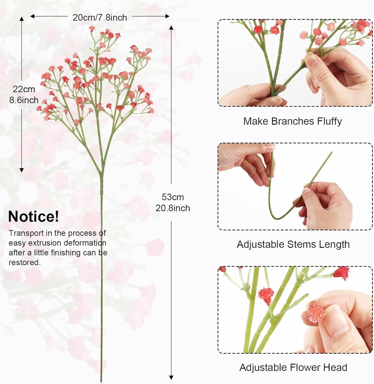 Babys Breath Artificial Flowers Bulk, 10Pcs Fake Gypsophila Bouquet Flowers Real Touch Faux Babies Breath Arrangement for Wedding Floral Party Home Centerpieces Vase Decoration, Yellow