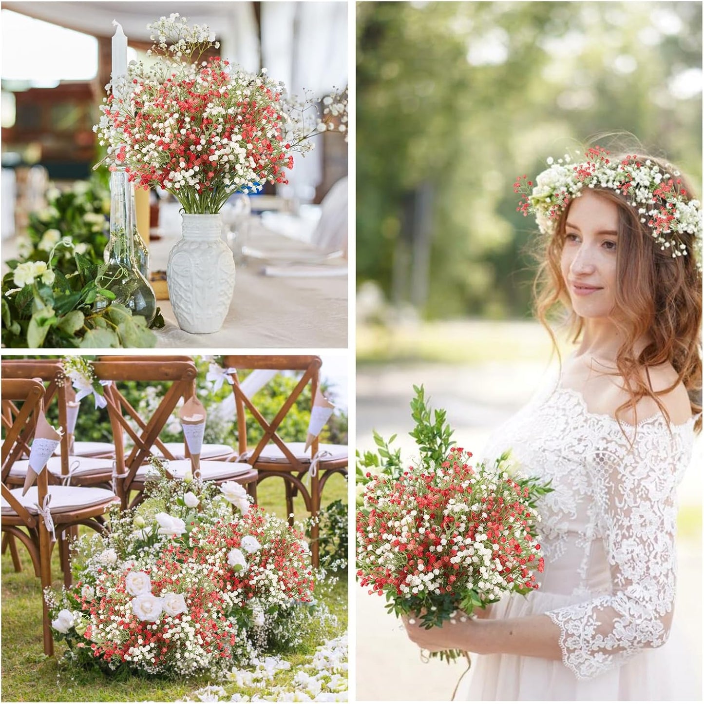 Babys Breath Artificial Flowers Bulk, 10Pcs Fake Gypsophila Bouquet Flowers Real Touch Faux Babies Breath Arrangement for Wedding Floral Party Home Centerpieces Vase Decoration, Yellow