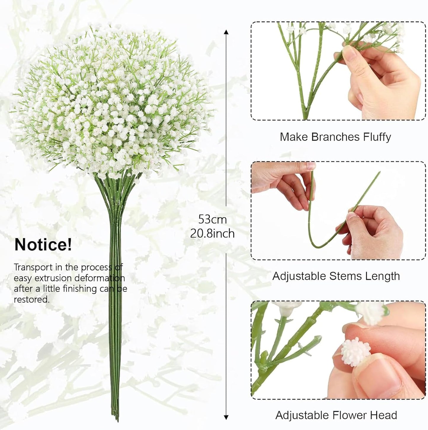 Babys Breath Artificial Flowers Bulk, 10Pcs Fake Gypsophila Bouquet Flowers Real Touch Faux Babies Breath Arrangement for Wedding Floral Party Home Centerpieces Vase Decoration, Yellow