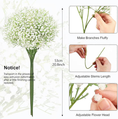 Babys Breath Artificial Flowers Bulk, 10Pcs Fake Gypsophila Bouquet Flowers Real Touch Faux Babies Breath Arrangement for Wedding Floral Party Home Centerpieces Vase Decoration, Yellow