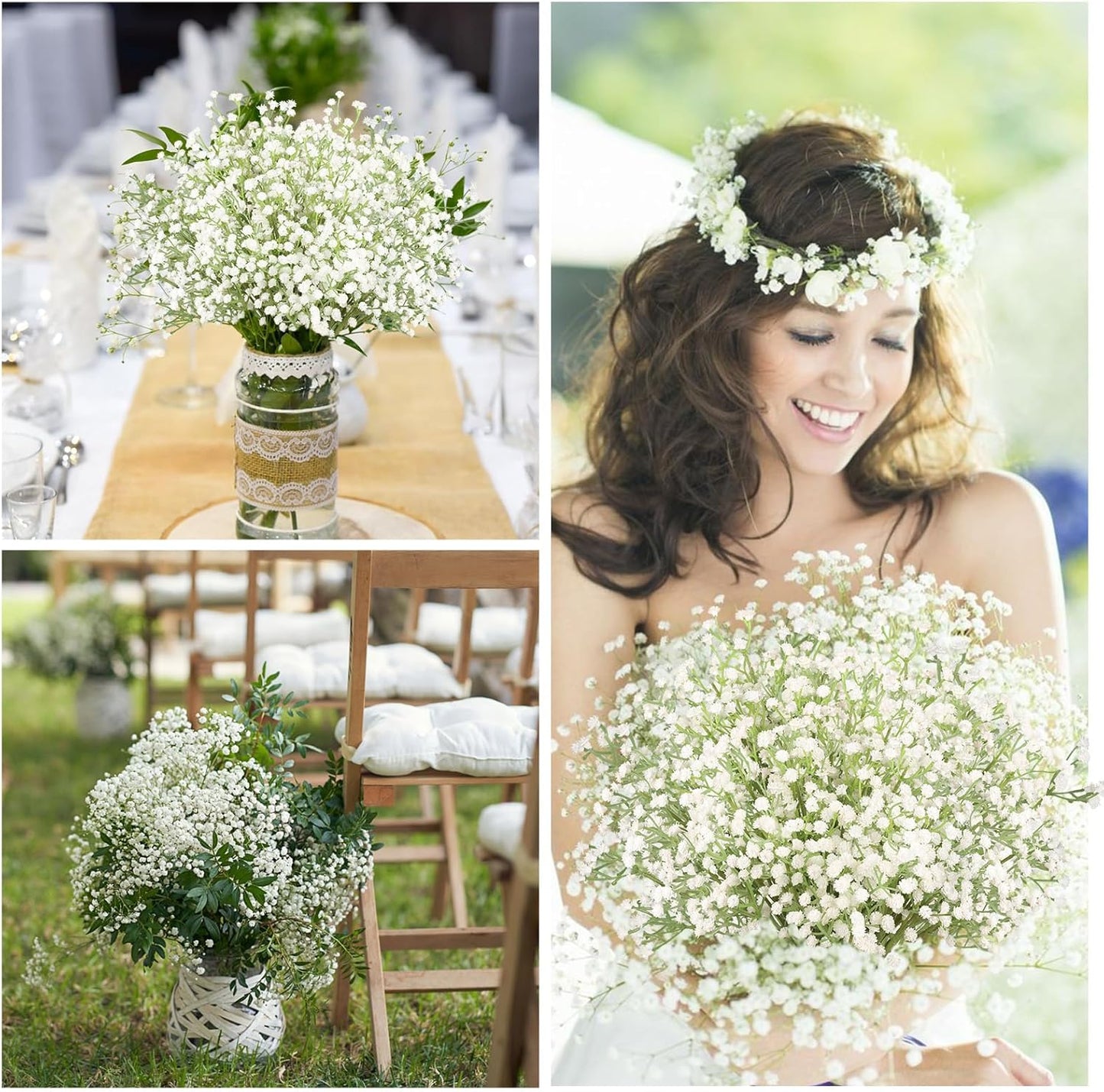 Babys Breath Artificial Flowers Bulk, 10Pcs Fake Gypsophila Bouquet Flowers Real Touch Faux Babies Breath Arrangement for Wedding Floral Party Home Centerpieces Vase Decoration, Yellow