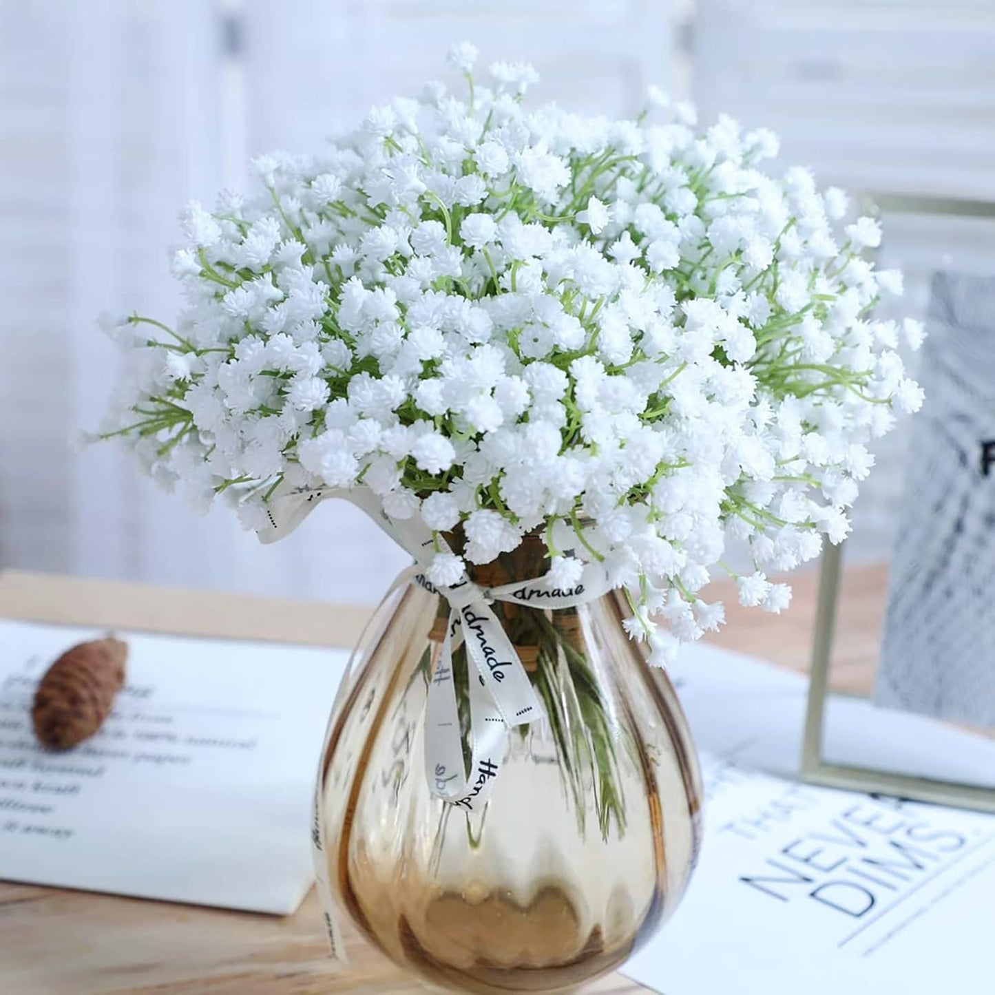 Babys Breath Artificial Flowers Bulk, 10Pcs Fake Gypsophila Bouquet Flowers Real Touch Faux Babies Breath Arrangement for Wedding Floral Party Home Centerpieces Vase Decoration, Yellow
