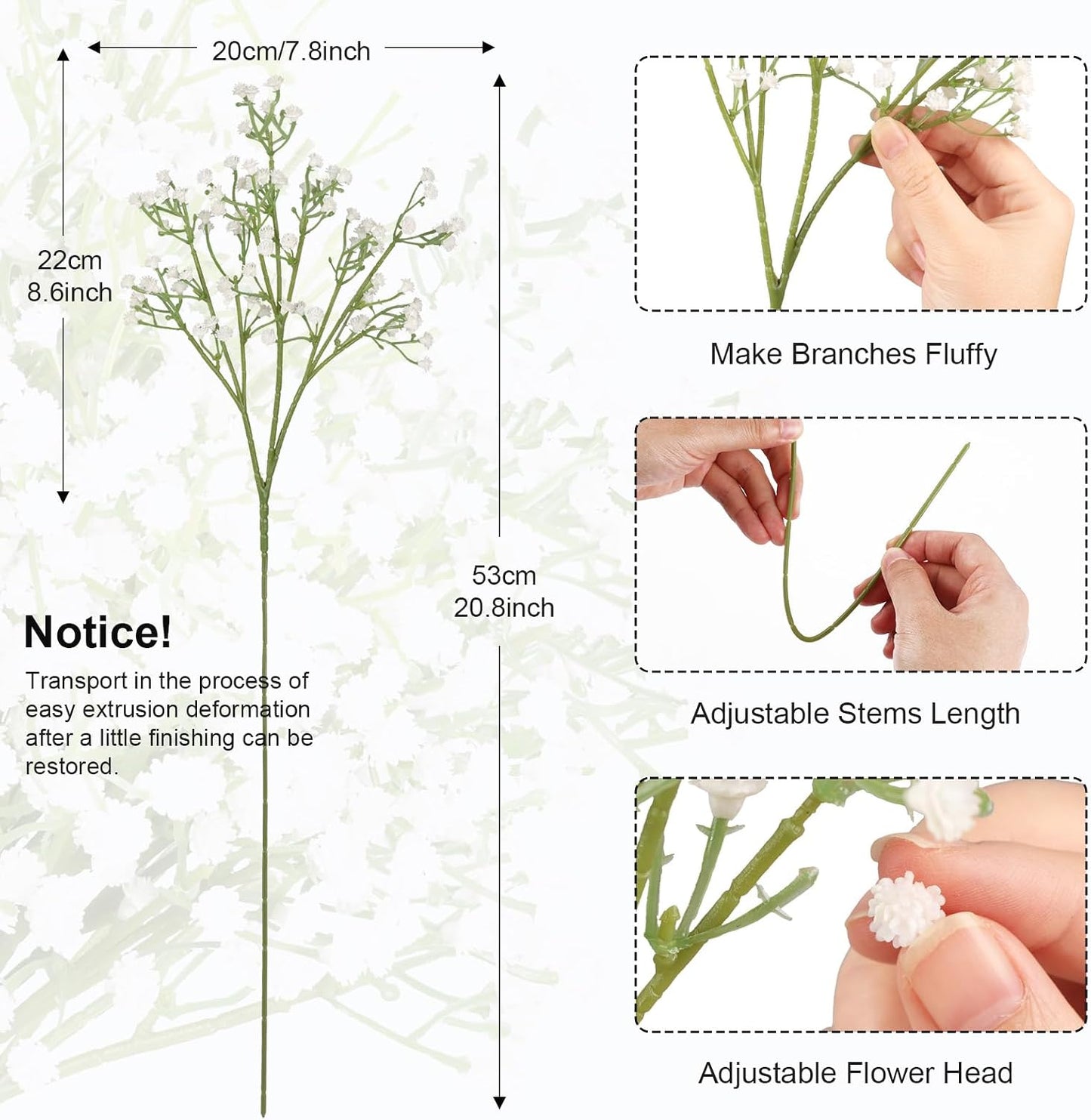 Babys Breath Artificial Flowers Bulk, 10Pcs Fake Gypsophila Bouquet Flowers Real Touch Faux Babies Breath Arrangement for Wedding Floral Party Home Centerpieces Vase Decoration, Yellow