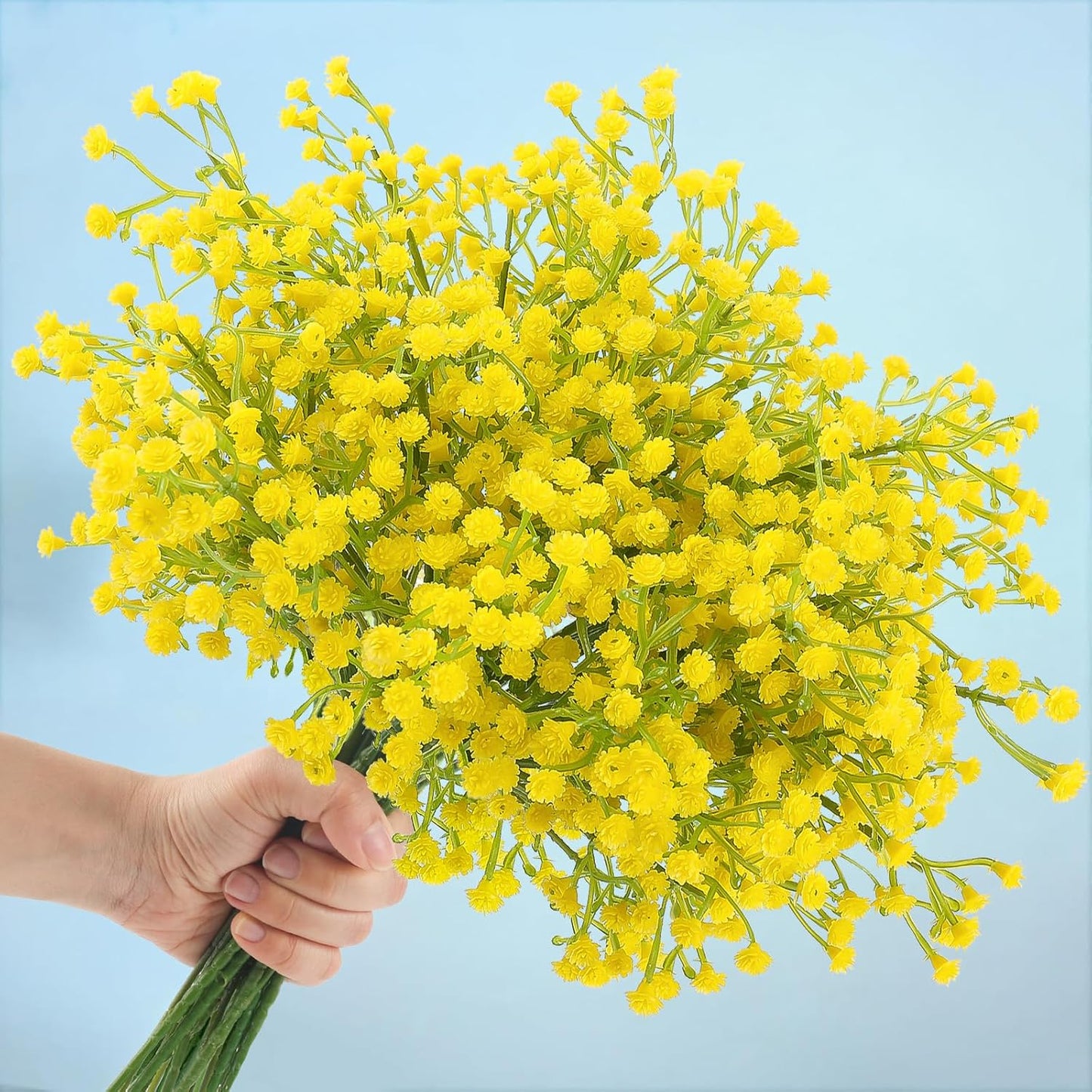 Babys Breath Artificial Flowers Bulk, 10Pcs Fake Gypsophila Bouquet Flowers Real Touch Faux Babies Breath Arrangement for Wedding Floral Party Home Centerpieces Vase Decoration, Yellow