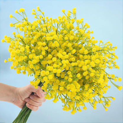 Babys Breath Artificial Flowers Bulk, 10Pcs Fake Gypsophila Bouquet Flowers Real Touch Faux Babies Breath Arrangement for Wedding Floral Party Home Centerpieces Vase Decoration, Yellow