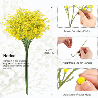 Babys Breath Artificial Flowers Bulk, 10Pcs Fake Gypsophila Bouquet Flowers Real Touch Faux Babies Breath Arrangement for Wedding Floral Party Home Centerpieces Vase Decoration, Yellow