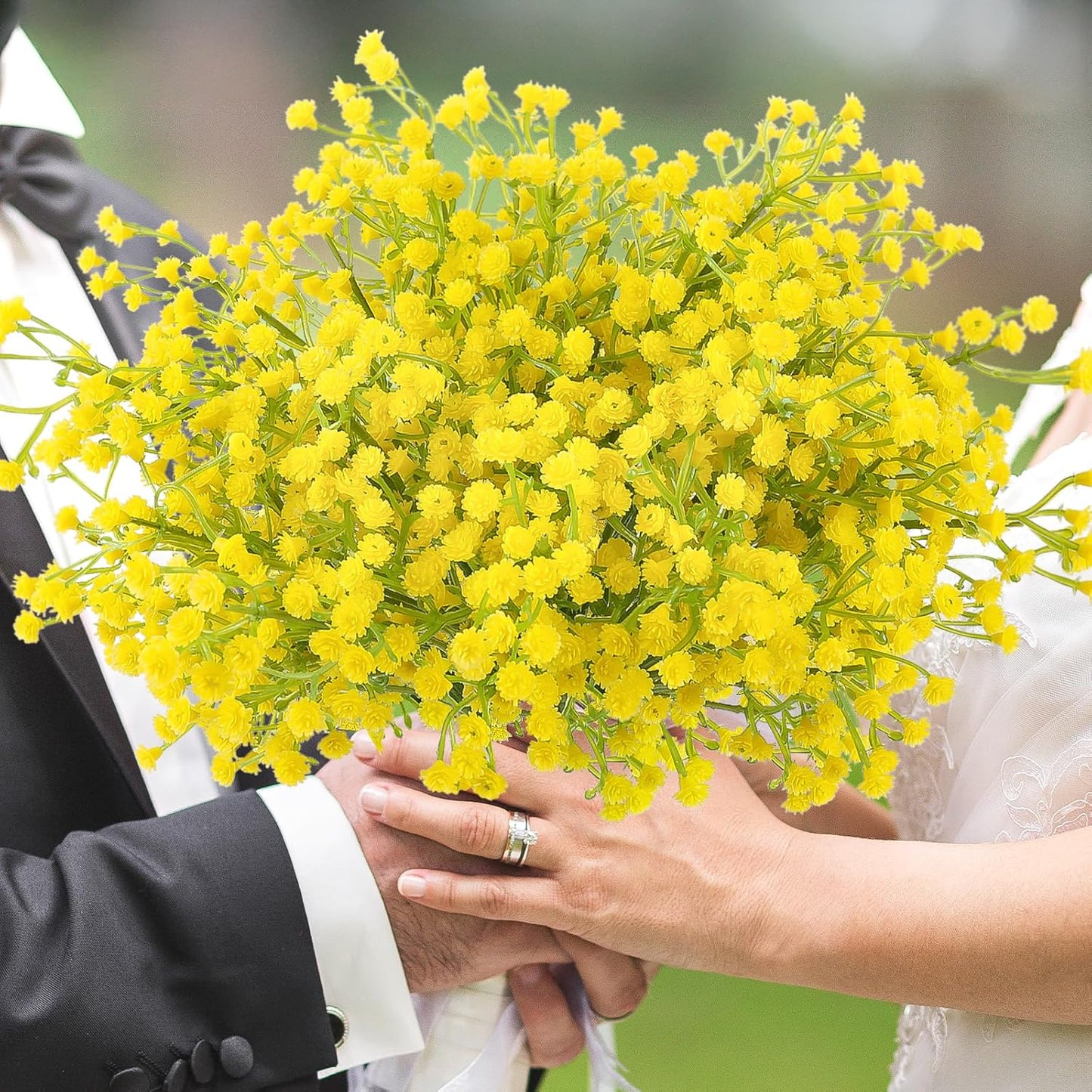 Babys Breath Artificial Flowers Bulk, 10Pcs Fake Gypsophila Bouquet Flowers Real Touch Faux Babies Breath Arrangement for Wedding Floral Party Home Centerpieces Vase Decoration, Yellow