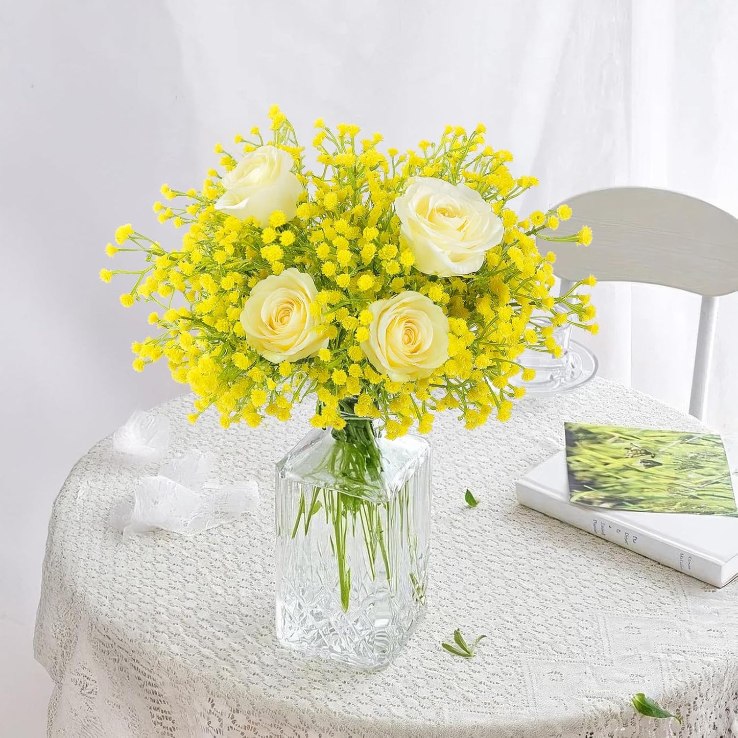Babys Breath Artificial Flowers Bulk, 10Pcs Fake Gypsophila Bouquet Flowers Real Touch Faux Babies Breath Arrangement for Wedding Floral Party Home Centerpieces Vase Decoration, Yellow