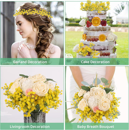 Babys Breath Artificial Flowers Bulk, 10Pcs Fake Gypsophila Bouquet Flowers Real Touch Faux Babies Breath Arrangement for Wedding Floral Party Home Centerpieces Vase Decoration, Yellow
