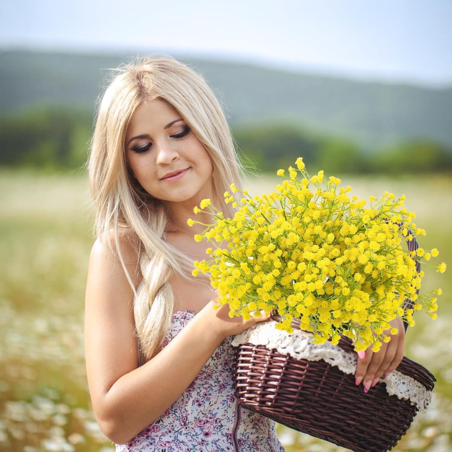 Babys Breath Artificial Flowers Bulk, 10Pcs Fake Gypsophila Bouquet Flowers Real Touch Faux Babies Breath Arrangement for Wedding Floral Party Home Centerpieces Vase Decoration, Yellow