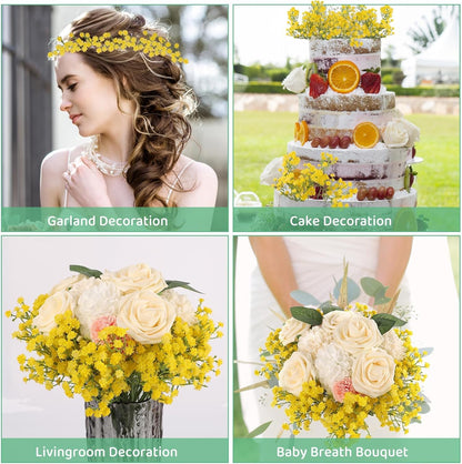 Babys Breath Artificial Flowers Bulk, 10Pcs Fake Gypsophila Bouquet Flowers Real Touch Faux Babies Breath Arrangement for Wedding Floral Party Home Centerpieces Vase Decoration, Yellow