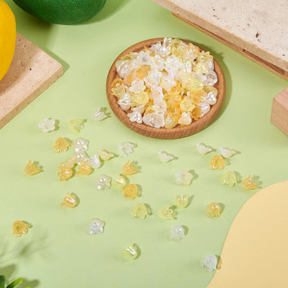 180Pcs Acrylic Flower Beads Caps for Jewelry Making Yellow Theme AB Color Plated Floral Spacer Bead Bell Trumpet Lily End Beads Caps for Bracelet Earring DIY Handmade Crafts Supplies