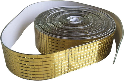 Roll Real Yellow Gold Mirror Glass Craft Mini Square Mirrors Mosaic Tiles Adhesive for DIY Crafts,Ball,Home Decoration (1.0M Length)