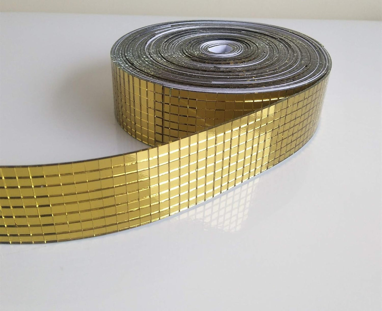 Roll Real Yellow Gold Mirror Glass Craft Mini Square Mirrors Mosaic Tiles Adhesive for DIY Crafts,Ball,Home Decoration (1.0M Length)