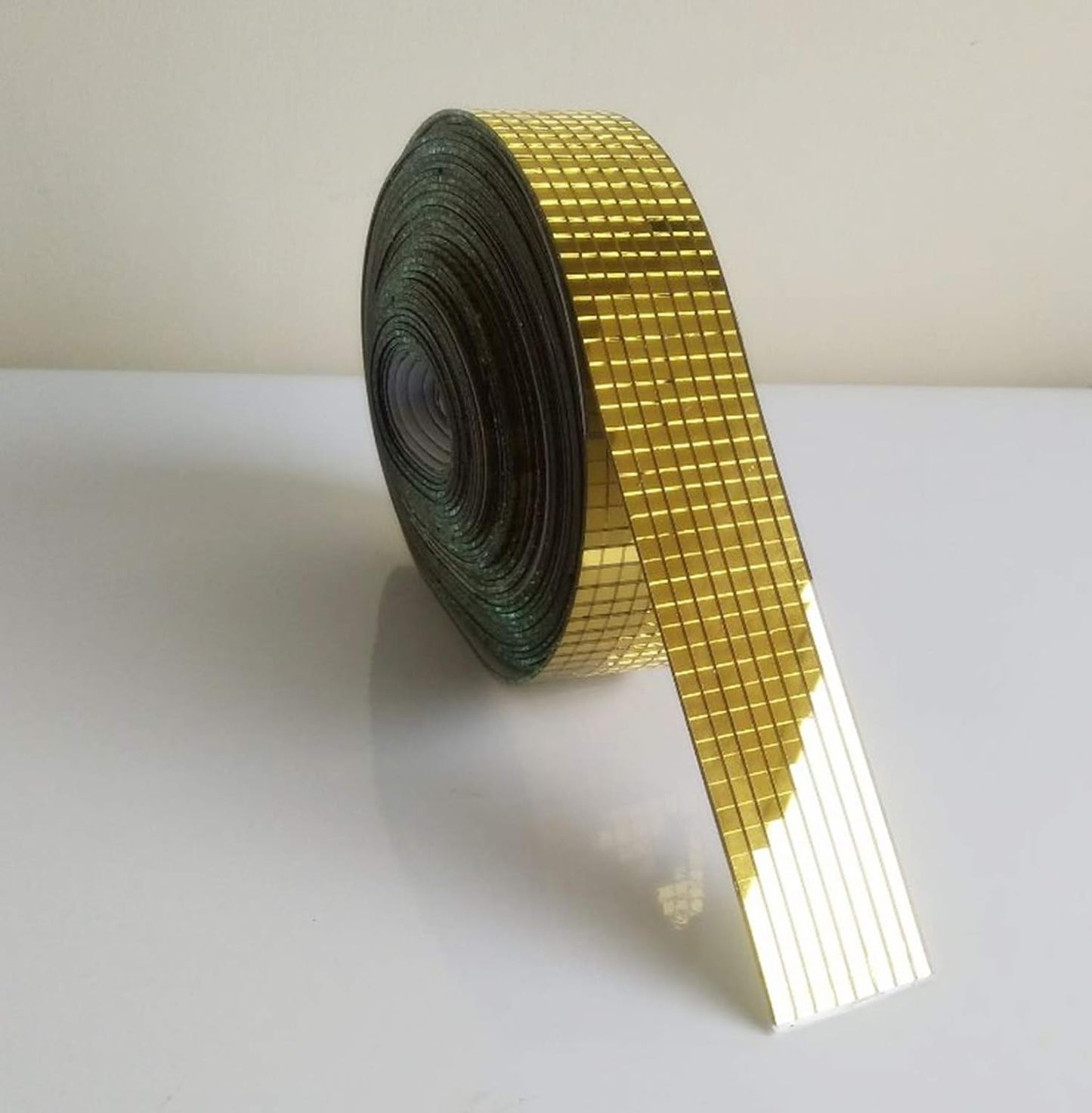 Roll Real Yellow Gold Mirror Glass Craft Mini Square Mirrors Mosaic Tiles Adhesive for DIY Crafts,Ball,Home Decoration (1.0M Length)