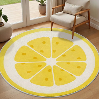 Fruit Round Rug 2ft Lemon Circle Rugs, Yellow Fruit Small Area Rug for Kids Room, Soft Non-Slip Round Carpet for Entryway Nursery Playroom Classroom