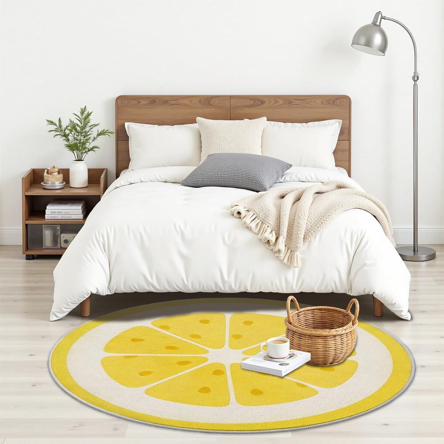 Fruit Round Rug 2ft Lemon Circle Rugs, Yellow Fruit Small Area Rug for Kids Room, Soft Non-Slip Round Carpet for Entryway Nursery Playroom Classroom