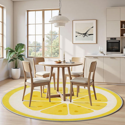 Fruit Round Rug 2ft Lemon Circle Rugs, Yellow Fruit Small Area Rug for Kids Room, Soft Non-Slip Round Carpet for Entryway Nursery Playroom Classroom