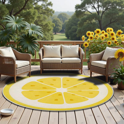 Fruit Round Rug 2ft Lemon Circle Rugs, Yellow Fruit Small Area Rug for Kids Room, Soft Non-Slip Round Carpet for Entryway Nursery Playroom Classroom