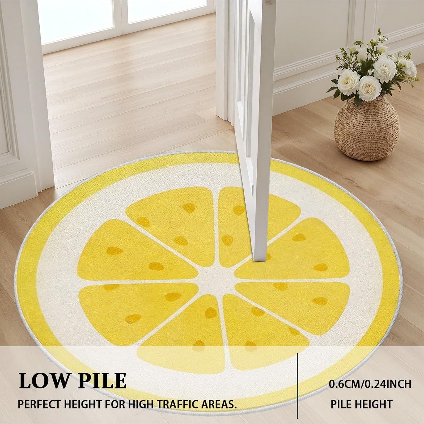 Fruit Round Rug 2ft Lemon Circle Rugs, Yellow Fruit Small Area Rug for Kids Room, Soft Non-Slip Round Carpet for Entryway Nursery Playroom Classroom