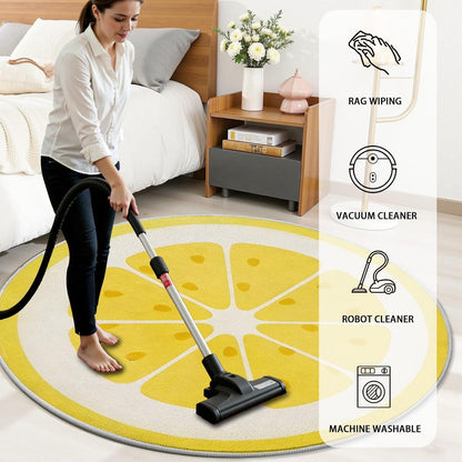 Fruit Round Rug 2ft Lemon Circle Rugs, Yellow Fruit Small Area Rug for Kids Room, Soft Non-Slip Round Carpet for Entryway Nursery Playroom Classroom