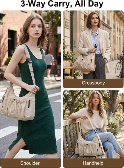 Nylon Crossbody Bag for Women, Slouchy Hobo Tote Bag Shoulder Purse | Large Messenger Bag, Travel Purse Casual Handbag for Work Daily Travel