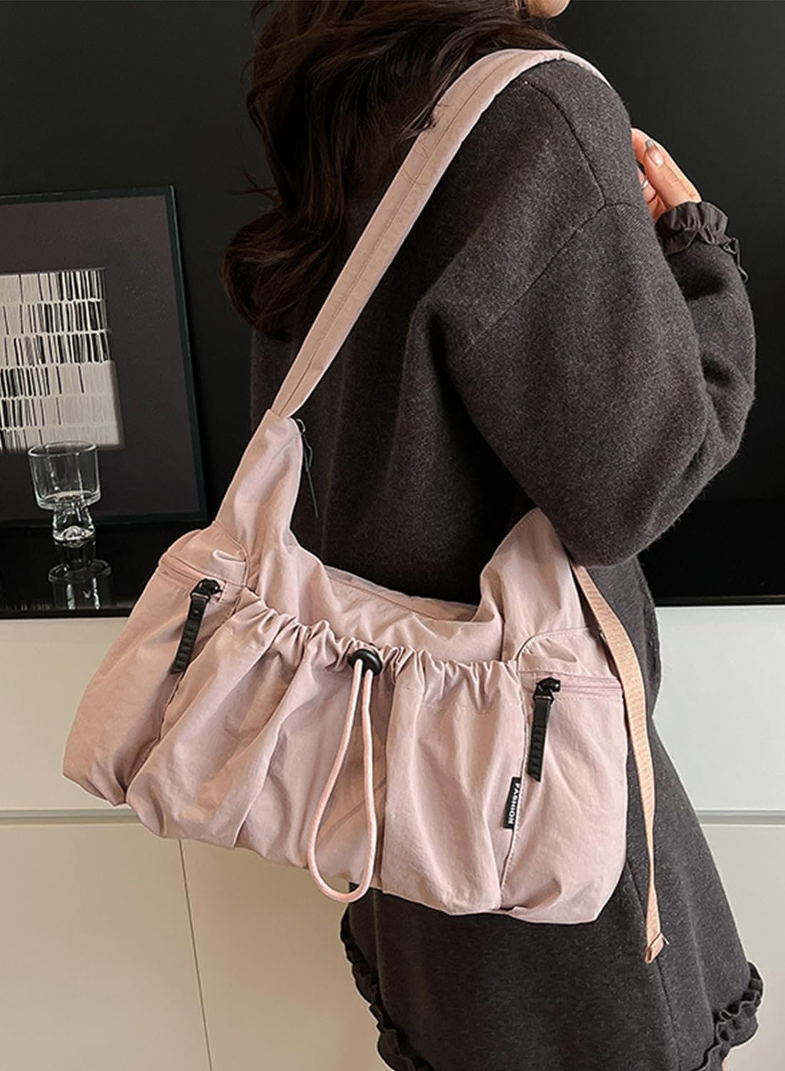 Nylon Crossbody Bag for Women, Slouchy Hobo Tote Bag Shoulder Purse | Large Messenger Bag, Travel Purse Casual Handbag for Work Daily Travel