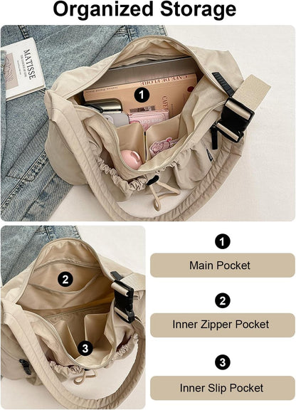 Nylon Crossbody Bag for Women, Slouchy Hobo Tote Bag Shoulder Purse | Large Messenger Bag, Travel Purse Casual Handbag for Work Daily Travel