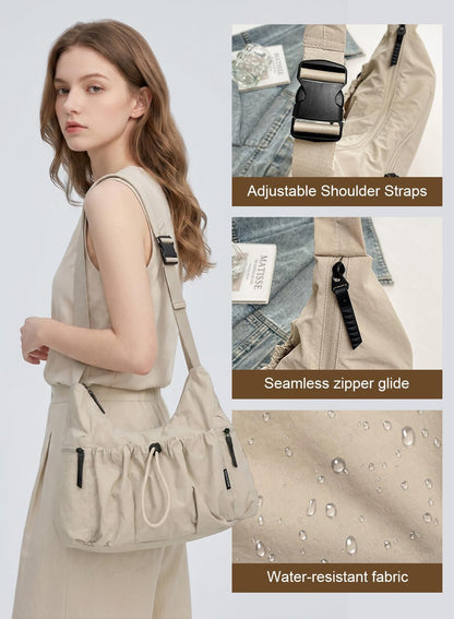 Nylon Crossbody Bag for Women, Slouchy Hobo Tote Bag Shoulder Purse | Large Messenger Bag, Travel Purse Casual Handbag for Work Daily Travel