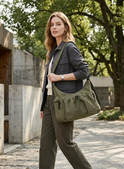 Nylon Crossbody Bag for Women, Slouchy Hobo Tote Bag Shoulder Purse | Large Messenger Bag, Travel Purse Casual Handbag for Work Daily Travel