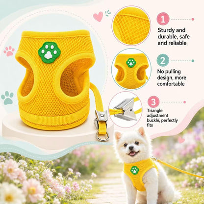 Dog Harness Small Sized and Leash Set, Step in Soft Light Puppy Vest, Breathable Mesh Pet Harness, Adjustable Pet Puppy Harness, Easy Walk Dog Harness, M: Chest 11.8-17.7"