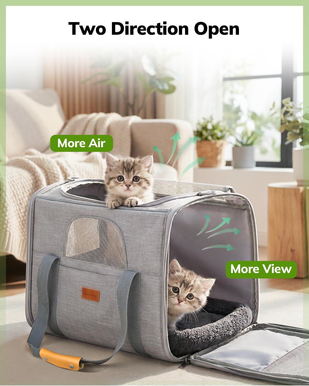 Pet Travel Carrier Bag, Soft-Sided Dog Carrier Cat Carrier Pet Carrier, for Large Cats and Medium Puppies up to 25lbs, w/Locking Safety Zippers, Foldable Bowl (Light Gray)