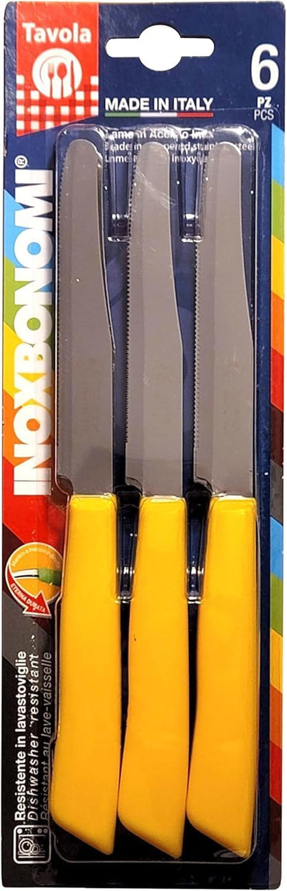 6 kitchen Knifes (Knives) - Italian Stainless Steel Vegetable/Steak/Table Knife Cutlery (Yellow)