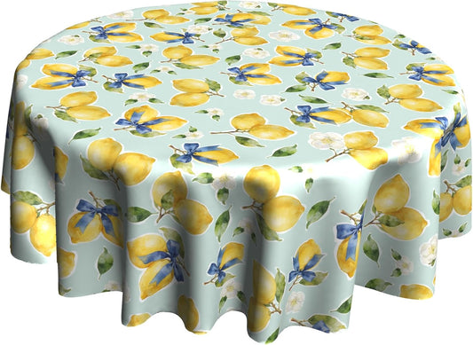 Lemon Tablecloth 60 inch Round Table Cloth Flower Table Cloths Spring Summer Tablecloths for Kitchen Dining Decorations Holiday