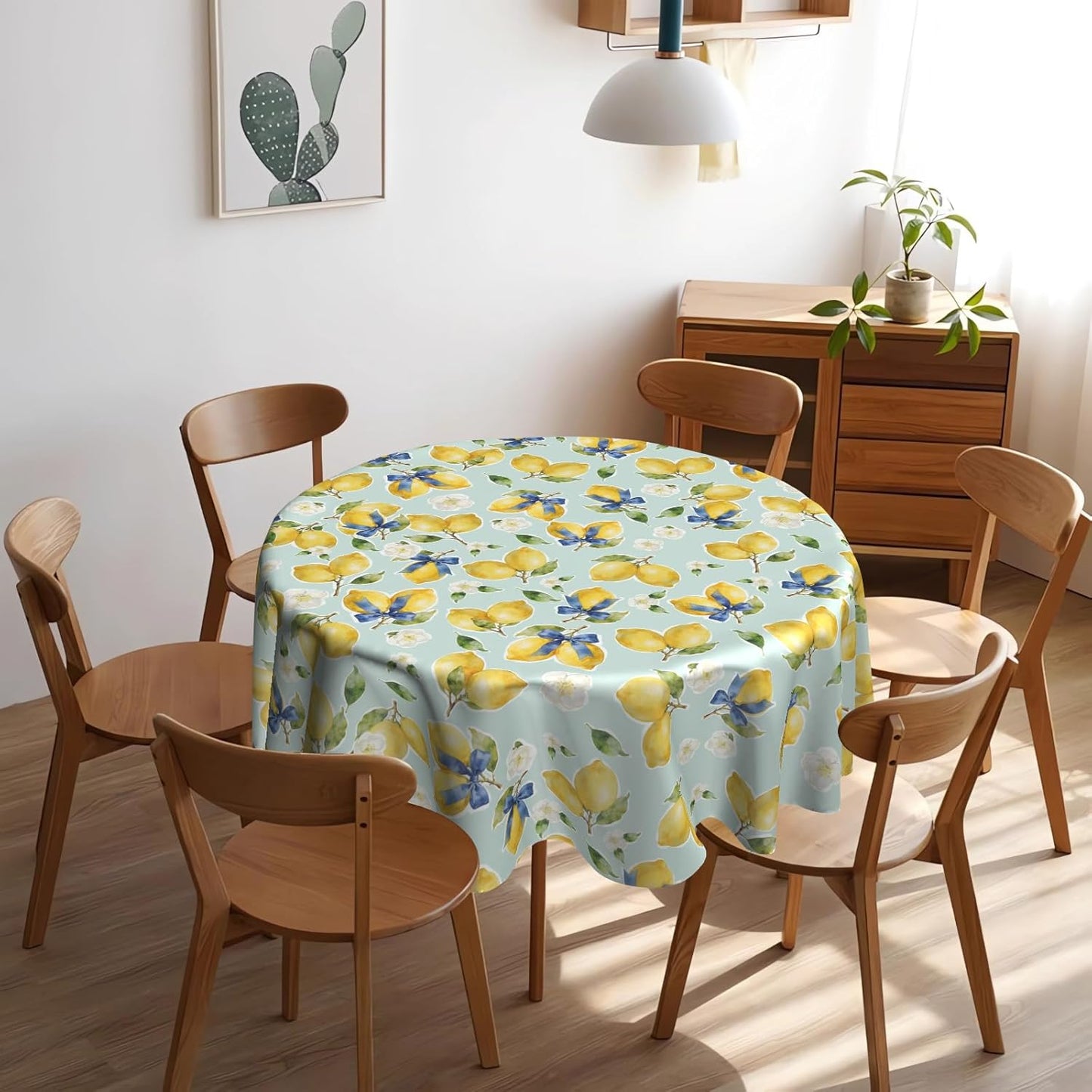 Lemon Tablecloth 60 inch Round Table Cloth Flower Table Cloths Spring Summer Tablecloths for Kitchen Dining Decorations Holiday