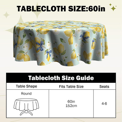 Lemon Tablecloth 60 inch Round Table Cloth Flower Table Cloths Spring Summer Tablecloths for Kitchen Dining Decorations Holiday