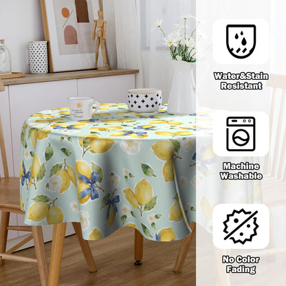 Lemon Tablecloth 60 inch Round Table Cloth Flower Table Cloths Spring Summer Tablecloths for Kitchen Dining Decorations Holiday