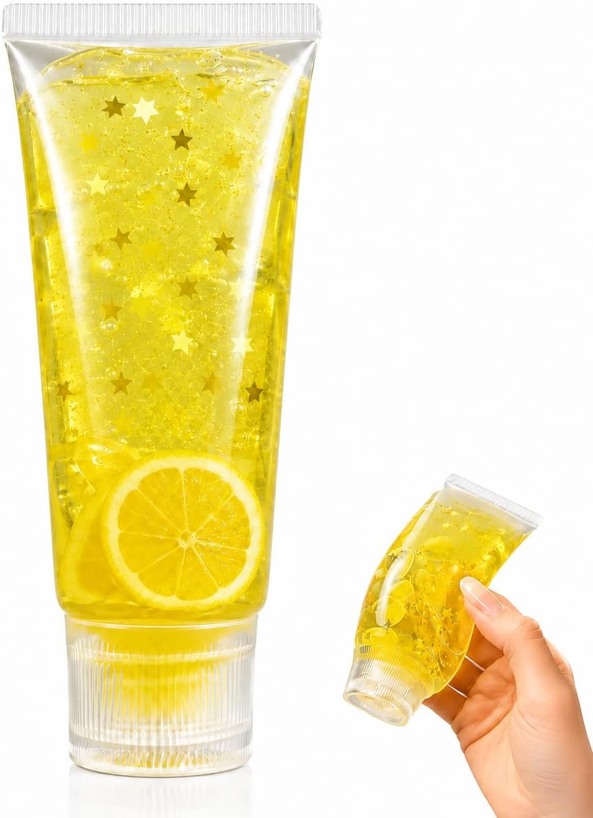 Toothpaste Squishy, Lemon-Themed Squishy Toothpaste Tube with Glitter and Lemon Slice Pattern, Slow-Return Stress Relief Tool for Desk Display, Squishy Toothpaste in Yellow ﻿